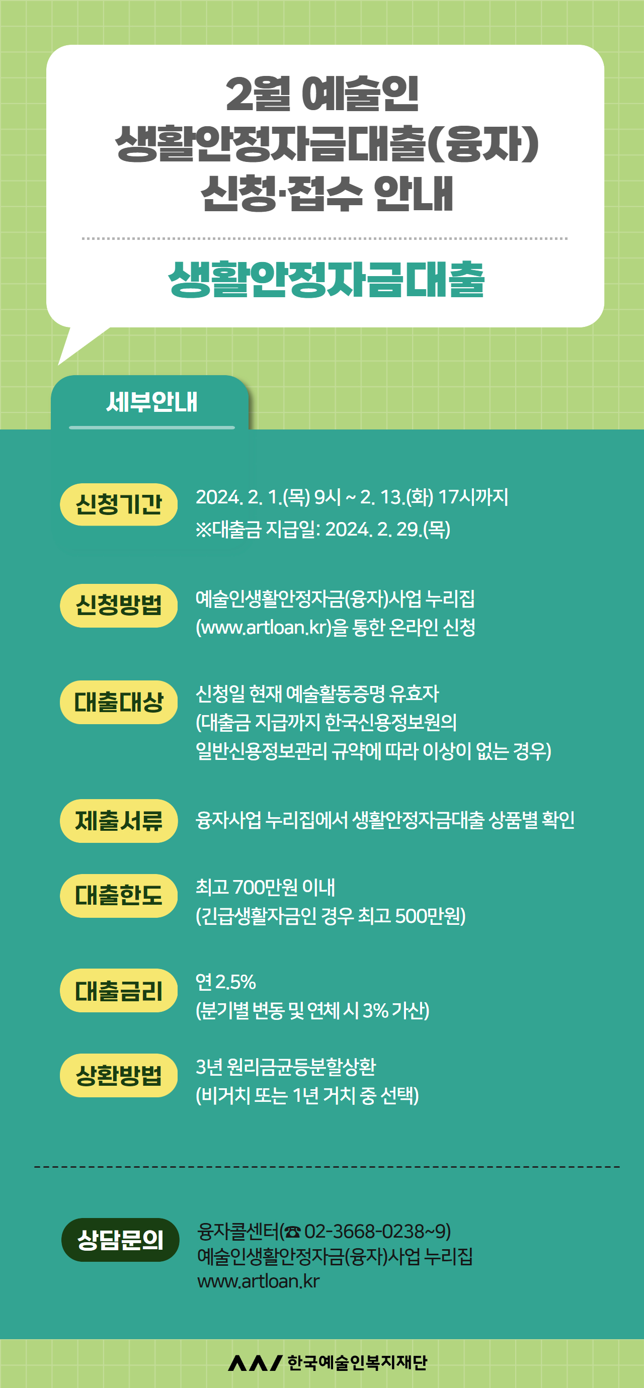 2024년 2월 예술인생활안정자금(융자)사업